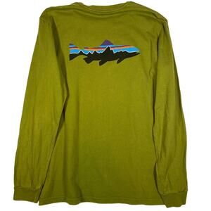 Patagonia Fitz Roy Trout Long Sleeve T-Shirt Men 100 organic cotton Green Medium